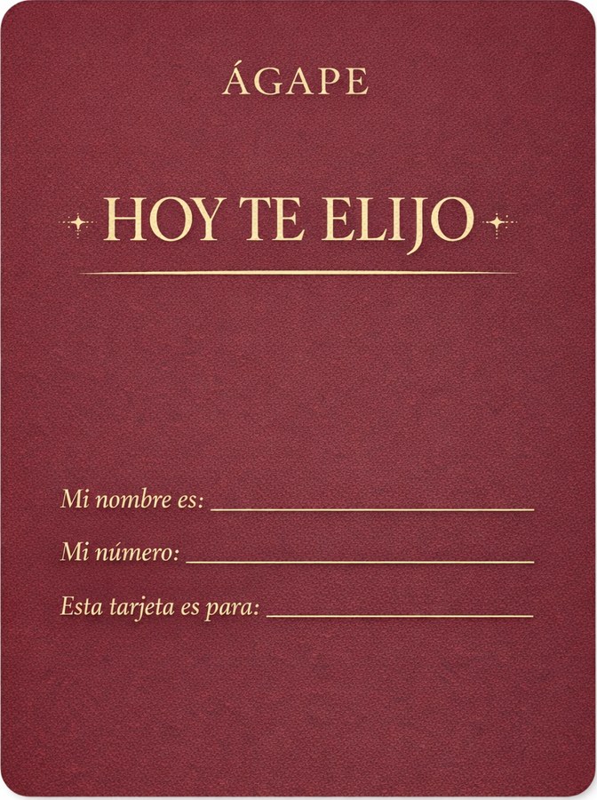 Tarjeta Ágape «Hoy te elijo» en vino y dorado